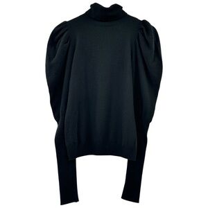 Autumn Cashmere Black Puff Sleeve Mock Neck Cashmere Turtleneck Sweater sz S
